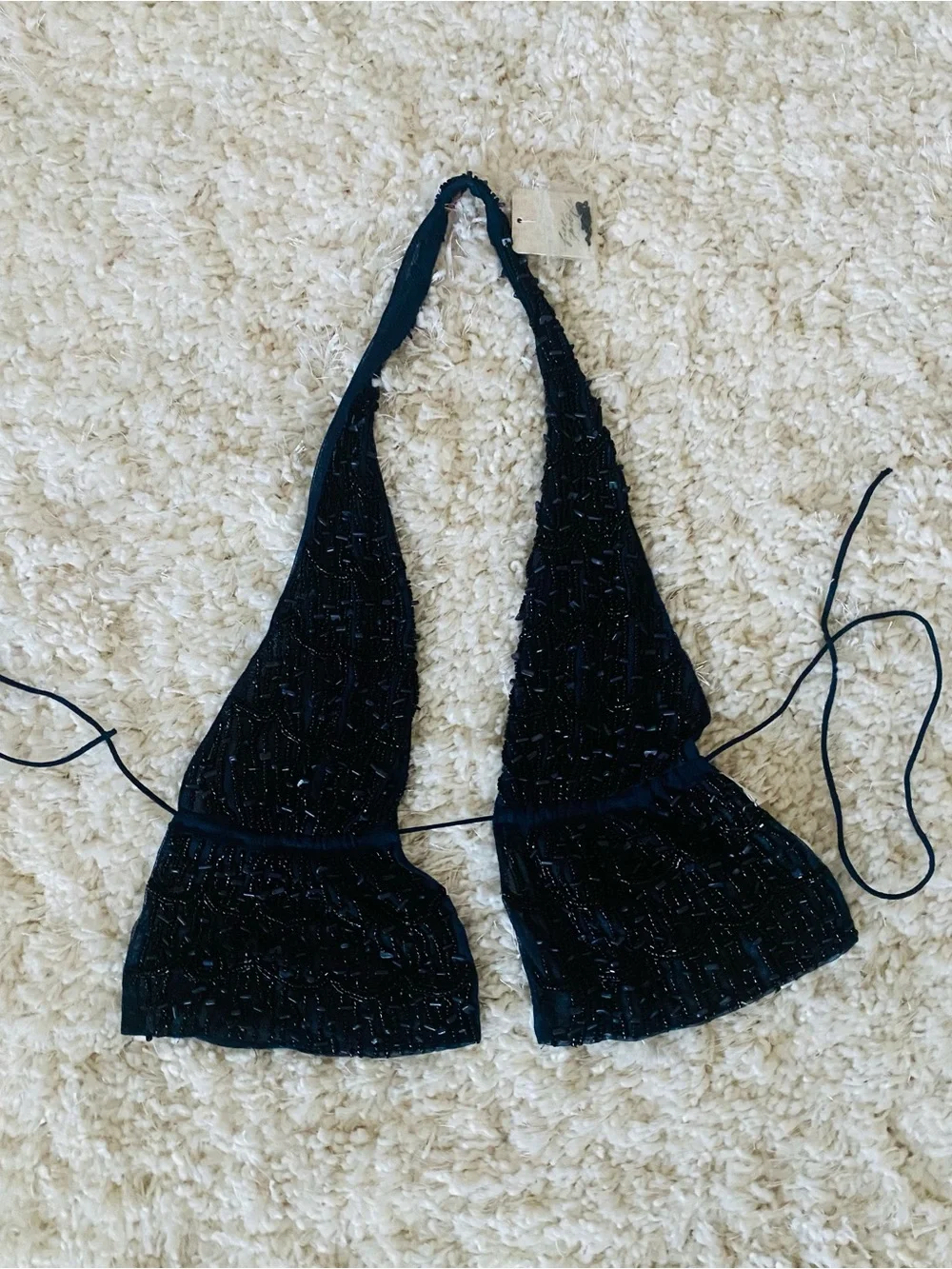 Free People Ibiza Nights Navy Beaded Open Back Halter Top